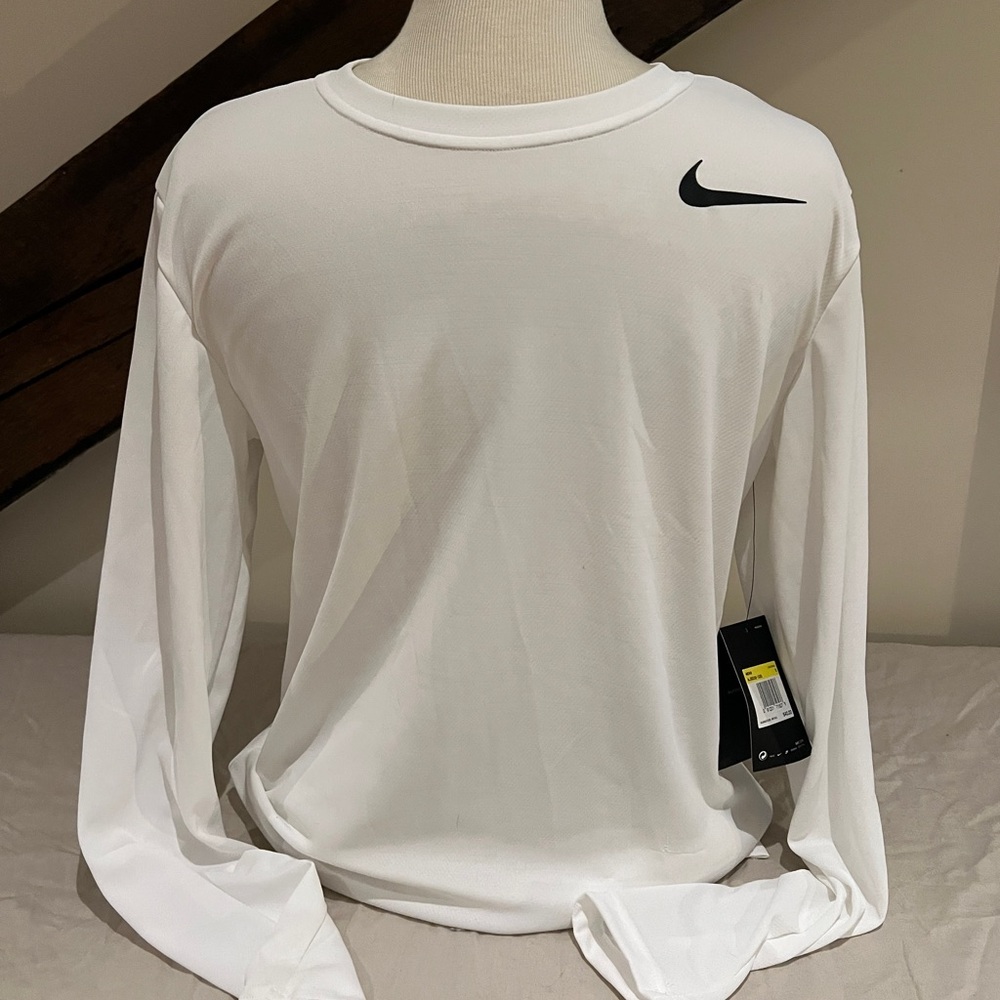 Nike Men's White Long Sleeve Dri Fit Shirt